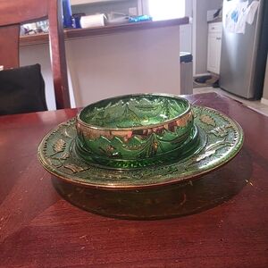 Vintage/antique Depression Era Green Glass Bowl and Plate Set